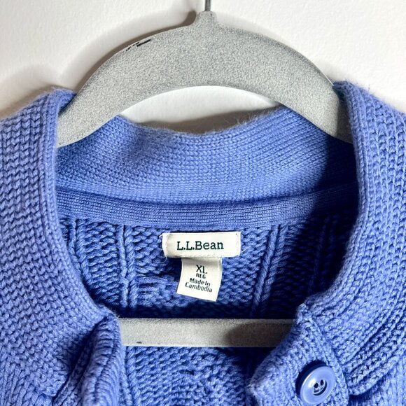 L.L. Bean Periwinkle Purple Double Cable-Knit Button Front Cardigan Sweater XL - Picture 2 of 5